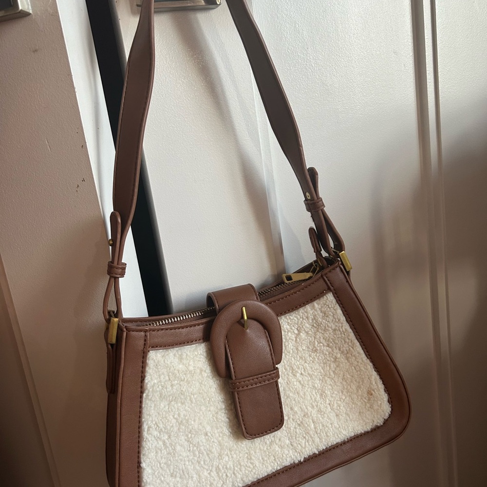 Brown and Cream Sherpa Shoulder Bag
